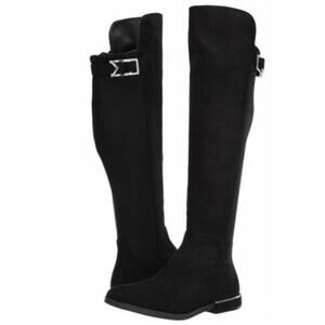 Calvin Klein Presley over knee black Faux Suede boots Silver Hardwear size 7